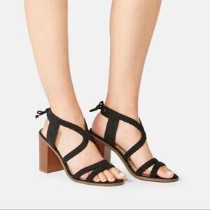 JustFab Brenda Braided Strappy Open-Toe Gladiator Block Heel Sandal Black 7.5
